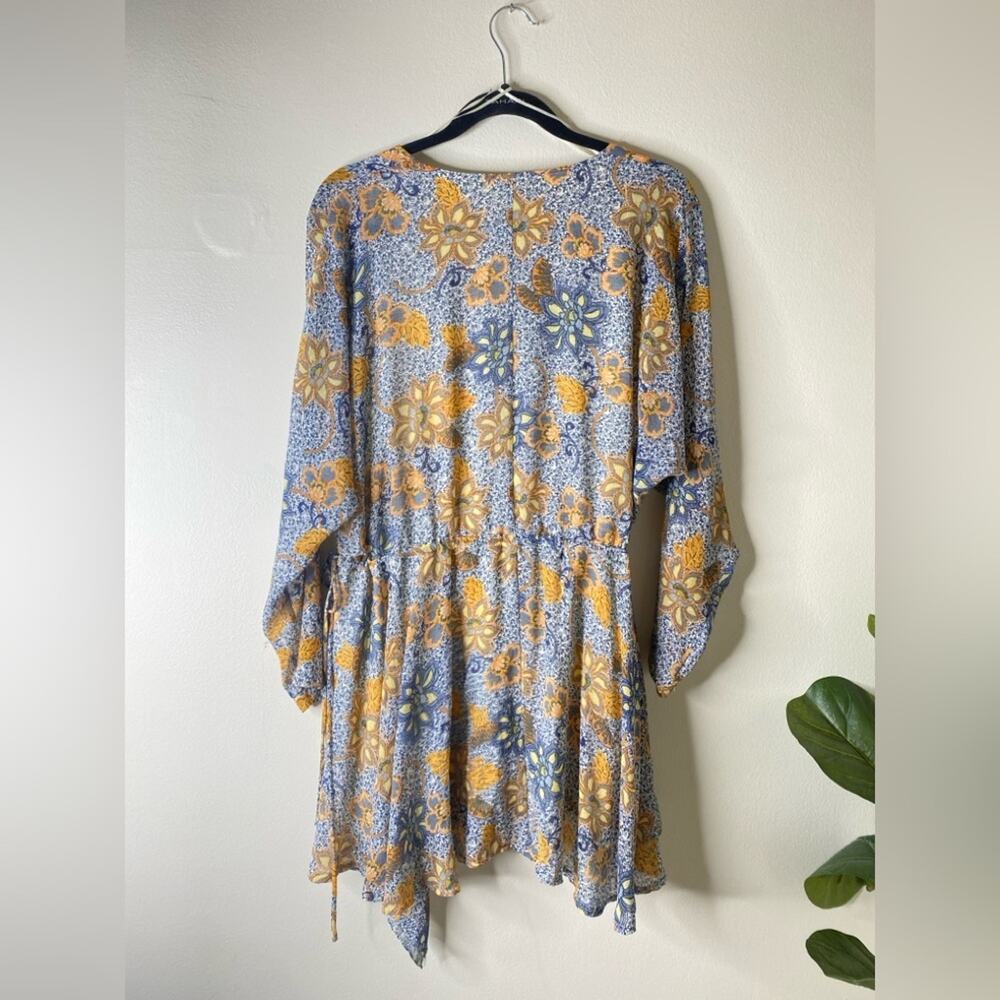 Free people Teegan Mini Dress floral faux wrap handkerchief hem gray yellow xs - Picture 8 of 8